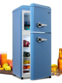 KRIB BLING 3.5Cu.Ft Compact Refrigerator Mini Fridge with Freezer, Small Refrigerator with 2 Door, 7 Level Thermostat Removable Shelves for Kitchen, D (Color: Blue)